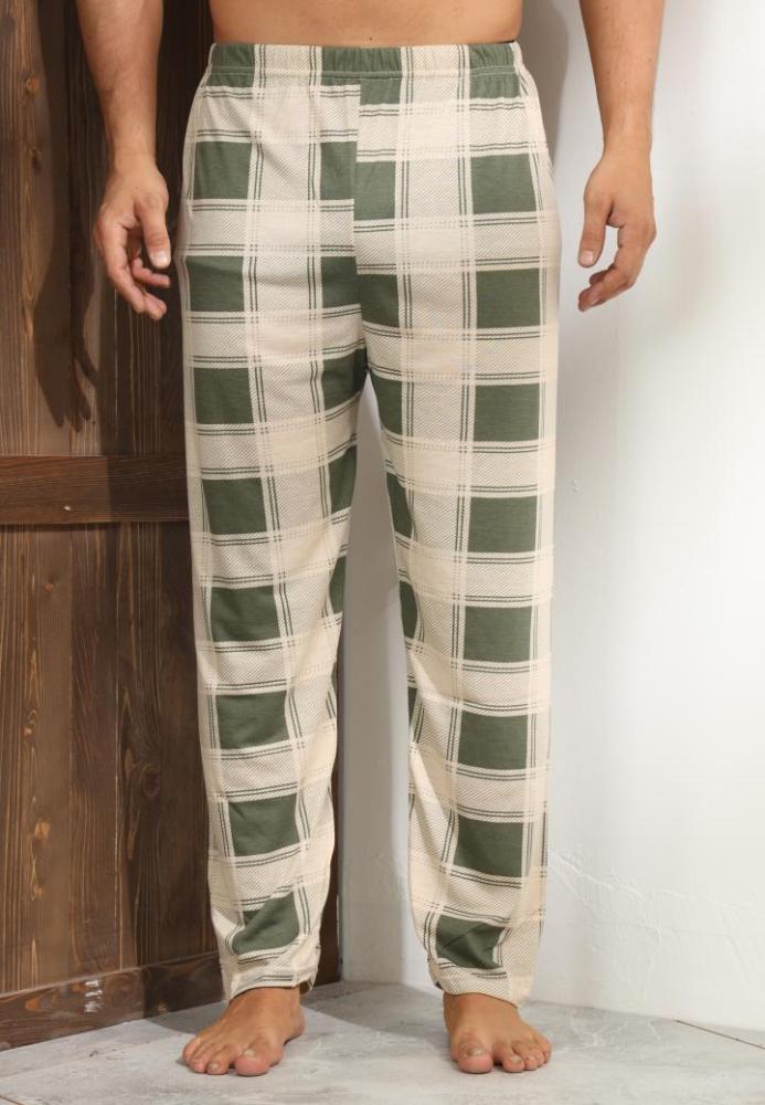 Pantaloni de Pijama ,Big Size ,Barbati,Culoare Crem cu Verde,Engros
